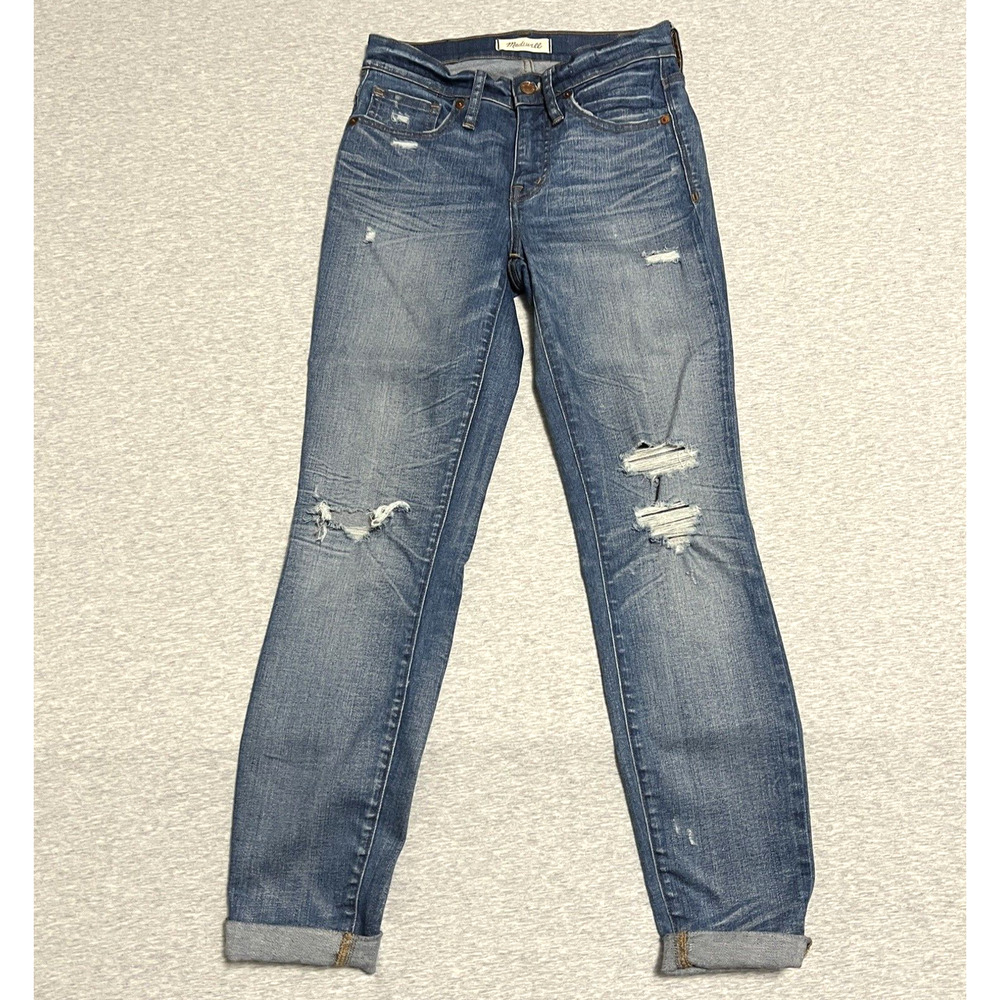 Madewell Womens Jeans 24 9” High Rise Skinny Stretch Medium Blue Distress